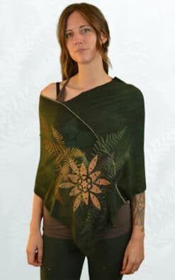 hand dyed poncho skirt made from bamboo and hand printed with ferns and mandalas.